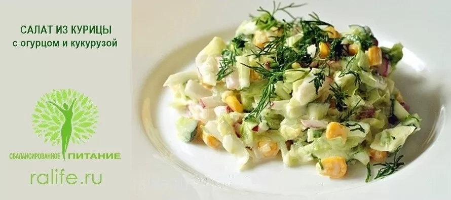 Салат из курицы с огурцом и кукурузой