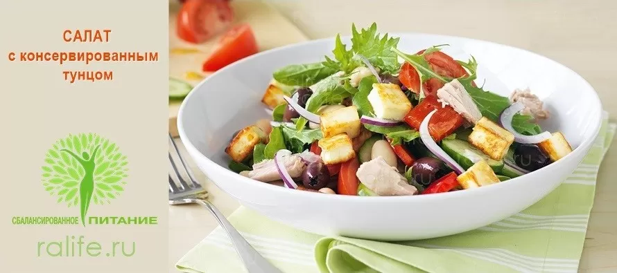 Легкий салат с консервированным тунцом